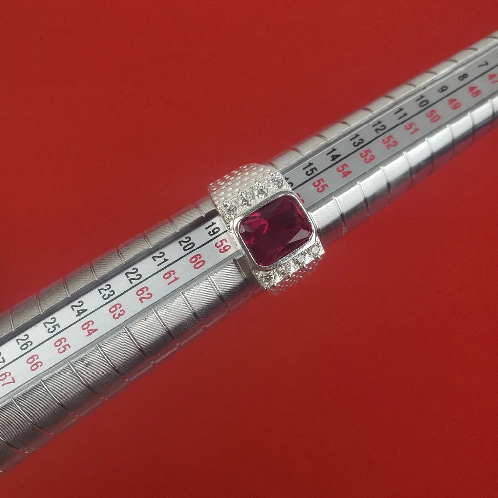 925 sterling‎ silver with Red / White zircon stones mens ring size 8 - Picture 7 of 12